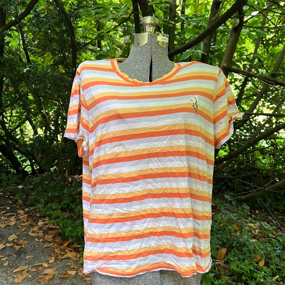 Madewell plus-size striped t-shirt with embroidered flower detail